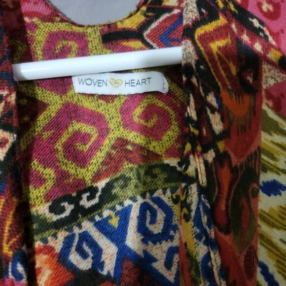 Woven Heart Patchwork Print Kimono Shawl Coverup Kaftan Robe Dress Colorful OS - Picture 4 of 16